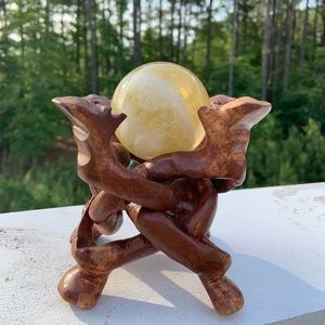 SOLD🔴🔴🔴Yellow Spar Polished Sphere W/Stand